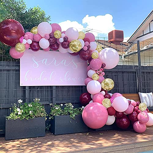 Kit de Guirnaldas de Globos, TOLOYE Guirnalda de Arco de Látex Globos Confeti de Oro Rosa Rojo Vino con Flores Artificiales,Globos para Cumpleaños Baby Shower Boda Fiesta Damas Niña