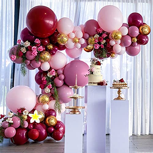 Kit de Guirnaldas de Globos, TOLOYE Guirnalda de Arco de Látex Globos Confeti de Oro Rosa Rojo Vino con Flores Artificiales,Globos para Cumpleaños Baby Shower Boda Fiesta Damas Niña