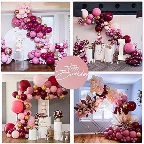 Kit de Guirnaldas de Globos, TOLOYE Guirnalda de Arco de Látex Globos Confeti de Oro Rosa Rojo Vino con Flores Artificiales,Globos para Cumpleaños Baby Shower Boda Fiesta Damas Niña