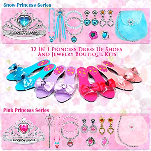 Kit de Maquillaje - Juego de rol Princesa Jewellery Boutique con 4 Pares de Zapatos,Pulseras,Collares,Pendientes,Anillos,Coronas,Cetros,Bolsos,Regalo de cumpleaños y Navidad para niñas de 4-5