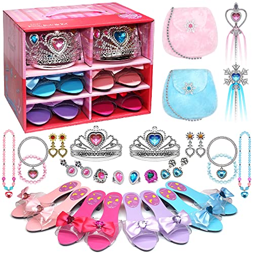 Kit de Maquillaje - Juego de rol Princesa Jewellery Boutique con 4 Pares de Zapatos,Pulseras,Collares,Pendientes,Anillos,Coronas,Cetros,Bolsos,Regalo de cumpleaños y Navidad para niñas de 4-5