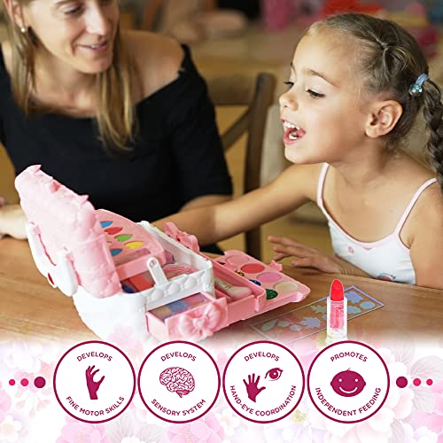 Kit de Maquillaje para Niño - 57 PCS Lavable de Maquillaje para Niñas,Juego de Maquillaje y No Tóxico,Regalo de Princesa para Niñas,Cumpleaños para Niñas Mayores de 4 5 6 7 8+ Años (Rosa)