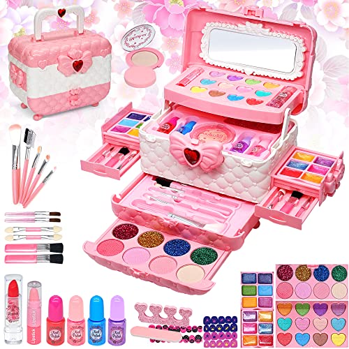 Kit de Maquillaje para Niño - 57 PCS Lavable de Maquillaje para Niñas,Juego de Maquillaje y No Tóxico,Regalo de Princesa para Niñas,Cumpleaños para Niñas Mayores de 4 5 6 7 8+ Años (Rosa)