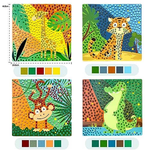 KOKOBOX Kit De Mosaico De Niños Mosaico Adhesivo Niños Juego Niña Niño 3 4 5 Años 4 Patrones De Mosaico Con Animales Juguetes Niños Creatividad Y Habilidad Motora Regalo Niña Bebé - África