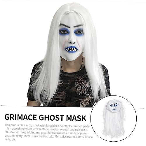 KOMBIUDA 1 Pc Máscara De Bruja De Pelo Blanco Máscara De Miedo Vieja Retro Unisex Máscara De Cosplay Malvada Cubierta De Cara Espeluznante Emulsión Mueca Hombres y Mujeres Pretender