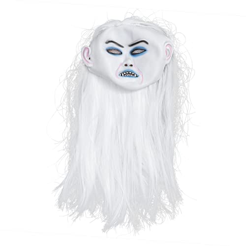 KOMBIUDA 1 Pc Máscara De Bruja De Pelo Blanco Máscara De Miedo Vieja Retro Unisex Máscara De Cosplay Malvada Cubierta De Cara Espeluznante Emulsión Mueca Hombres y Mujeres Pretender