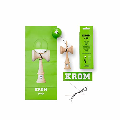 KROM Kendama Original de madera para principiantes y avanzados – Pop Lol verde lima – Juego de habilidad para exteriores e interiores – Juguete de madera con cuerda y pelota