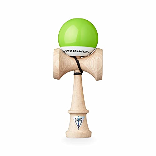 KROM Kendama Original de madera para principiantes y avanzados – Pop Lol verde lima – Juego de habilidad para exteriores e interiores – Juguete de madera con cuerda y pelota