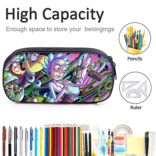 Ksopsdey ALHX Estuche para Lápices Rick and Morty School, Estuche para Lápices Gran Capacidad, Portalápices Portátil para la Escuela, Papelería Estudiantes Estilo Anime para Adolescentes