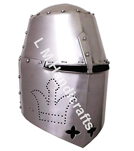 L M Handicrafts Casco medieval de gran caballero cruzado listo para batalla con forro plateado casco vikingo casco de caballero casco espartano armadura medieval casco cosplay casco medieval disfraz