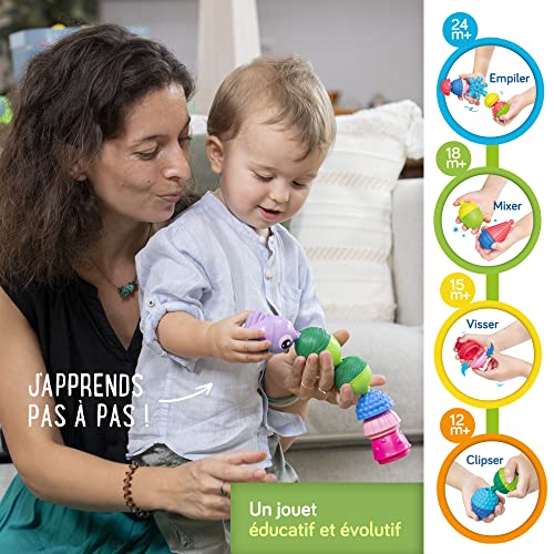 LALABOOM - Juego de Perlas de Animales de Bosque (Perla Azul), 6 Perlas para Montar la Primera Edad, Juego de construcción, Formas y Colores, evolutivo 10 Meses, 3 años, BL311