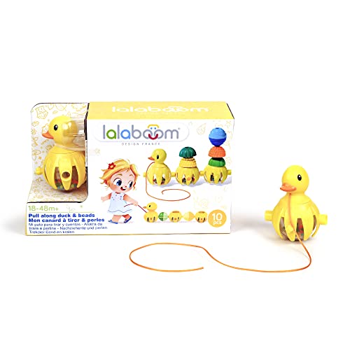 Lalaboom - Pato para Tirar y Perlas de Motricidad de Primera Edad - Juguete de estimulación y construcción Formas y Colores - Escalable de 18 Meses a 4 años - 10 Piezas, BL330