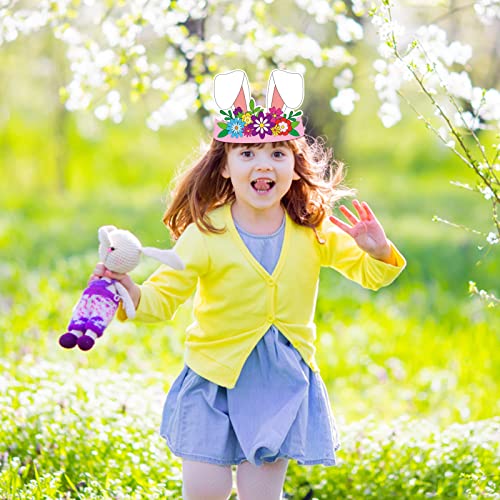 Landifor 24 Piezas Corona de Conejo de Papel para niños DIY para Colorear conejitos Diadema Orejas de Conejo Diadema - para Fiesta de cumpleaños de Pascua Mascarada Cosplay Decoraciones de Bricolaje