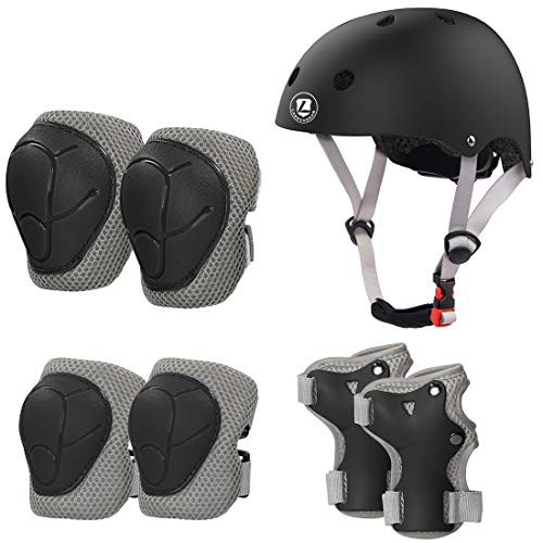 LANOVAGEAR Casco Infantil Set de Protección Casco 2-8 años Ajustable Rodilleras, Coderas y Muñequeras para Patinar Ciclismo Monopatín y Deportes Extremos (Negro, S)