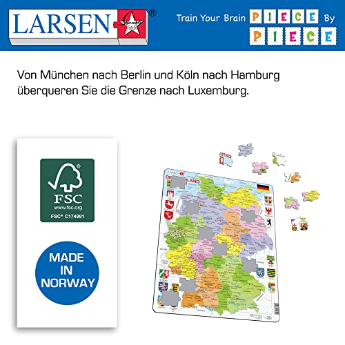 Larsen A11 Mapa Político de Alemania, edición en Alemán, Puzzle de Marco con 70 Piezas