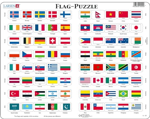 Larsen L2 Rompecabezas de la Bandera, edición en Inglés, Puzzle de Marco con 80 Piezas