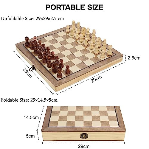 LEAP Wooden Chess Set Magnetic Travel Size 29 cm - 2 Extra Queens - Magnetic Folding Board ard, Handcrafted Portable Travel Chess Board Game Sets with Pieces Storage Slots for All Adults and Beginner