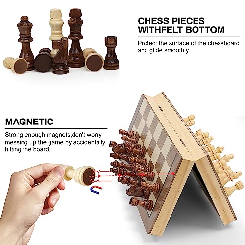 LEAP Wooden Chess Set Magnetic Travel Size 29 cm - 2 Extra Queens - Magnetic Folding Board ard, Handcrafted Portable Travel Chess Board Game Sets with Pieces Storage Slots for All Adults and Beginner