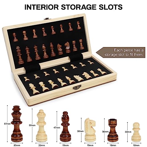 LEAP Wooden Chess Set Magnetic Travel Size 29 cm - 2 Extra Queens - Magnetic Folding Board ard, Handcrafted Portable Travel Chess Board Game Sets with Pieces Storage Slots for All Adults and Beginner