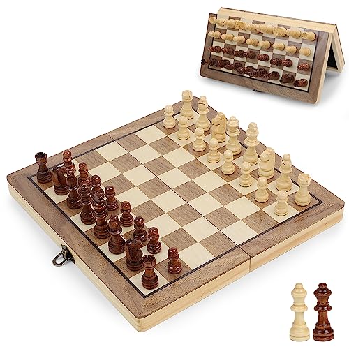 LEAP Wooden Chess Set Magnetic Travel Size 29 cm - 2 Extra Queens - Magnetic Folding Board ard, Handcrafted Portable Travel Chess Board Game Sets with Pieces Storage Slots for All Adults and Beginner