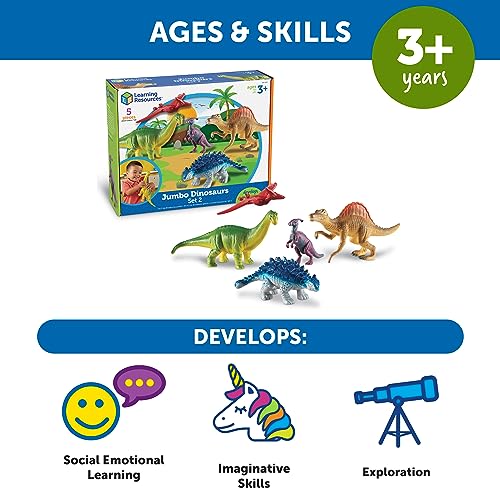 Learning Resources- Dinosaurios Jumbo, Set 2, Color (LER0837) , color/modelo surtido