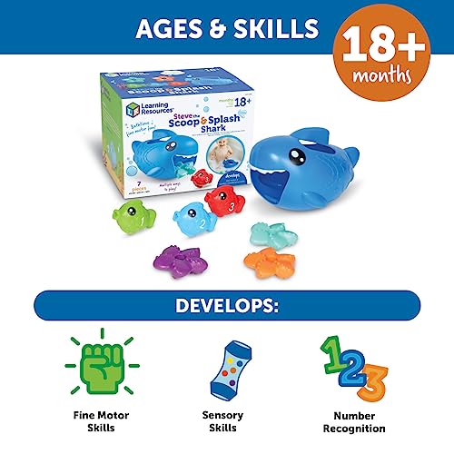 Learning Resources- Steve, el tiburón Que Captura y chapotea, 7 Piezas, 18 Meses, didácticos pequeños, bebés, bañera para niños, Piscina, Juguete, Multicolor (LER9146)