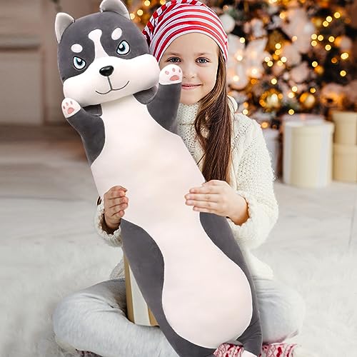 LEcylankEr Husky Peluche - 50/60/100/120 cm Suave Perro de Peluche, Almohadas y Cojines de Animales de Peluche, Peluche Husky para Niños Adultos, Cumpleaños Navidad Día de San Valentín (100CM)