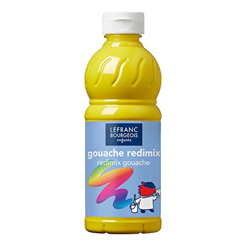 Lefranc Bourgeois Educación, gouache líquida Redimix, témperas para niños, 500ML amarillo primario, pinturas para niños y manualidades