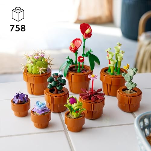 LEGO 10329 Icons Plantas Diminutas, Colección Botánica con 9 Flores Artificiales para Construir en Maceta de Terracota, Decoración del Hogar, Regalo de Cumpleaños para Mujer, Hombre, Esposa o Esposo