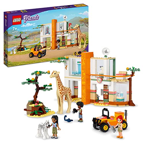 LEGO 41717 Friends Rescate de la Fauna Salvaje de Mía, Juguete con Animales Cebra y Jirafa, Mini Muñecas y Coche, Regalos Navideños y Papá Noel