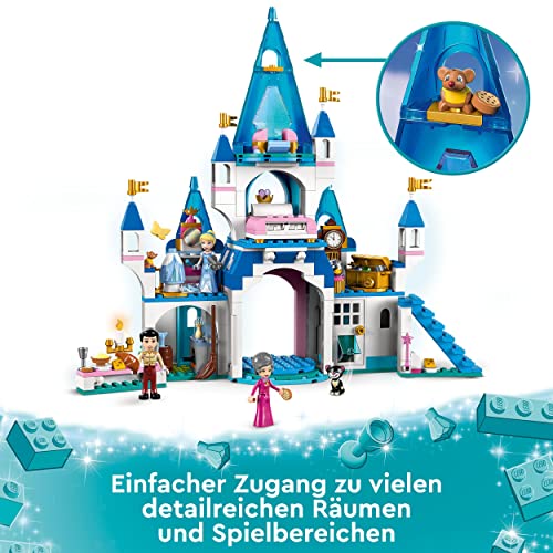 LEGO 43206 Disney Princess Castillo de Cenicienta y el Príncipe, Casa de Muñecas, Juguete de Construcción para Niñas y Niños de 5 Años o Más & 43208 Disney Princesa Aventura de Jasmine y Mulán