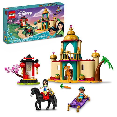 LEGO 43206 Disney Princess Castillo de Cenicienta y el Príncipe, Casa de Muñecas, Juguete de Construcción para Niñas y Niños de 5 Años o Más & 43208 Disney Princesa Aventura de Jasmine y Mulán