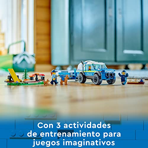 LEGO 60369 City Entrenamiento Móvil para Perros Policía, Animales de Juguete para Niños y Niñas de 5 Años o Más, Coche Todoterreno con Remolque, Circuito de Obstáculos