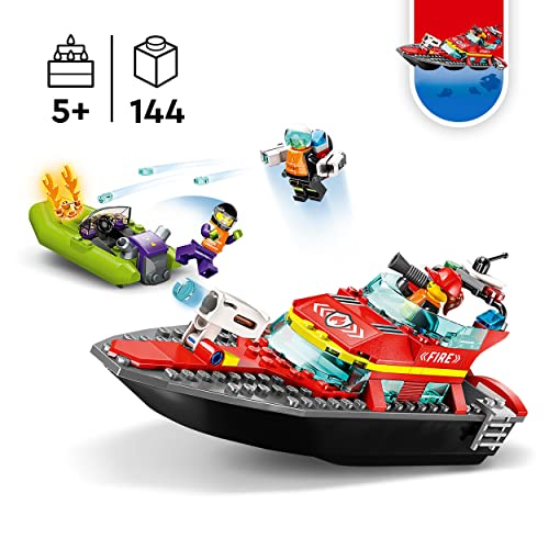 LEGO 60373 City Lancha de Rescate de Bomberos y Zodiac, Barcos Flotantes, Mochila Propulsora, Juguetes de Baño para Niños y Niñas de 6 Años o Más & 31058 Creator 3en1 Grandes Dinosaurios, Pterodáctilo