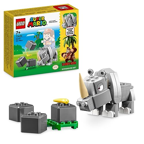 LEGO 71420 Super Mario Set de Expansión: Rambi, el Rinoceronte, Figura de Animal de Juguete para Construir y Rocas, Regalo Pequeño para Combinar con un Pack Inicial