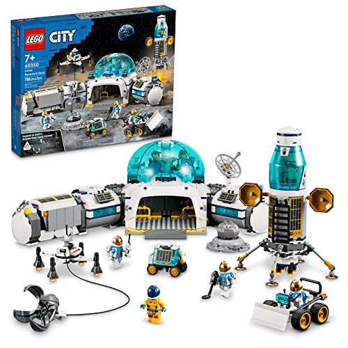 LEGO City Lunar Research Base - Juguete del espacio exterior para niños que aman el espacio 60350, aterrizaje lunar inspirado en la NASA, rover y buggy lunar con 6 minifiguras de astronauta, a partir