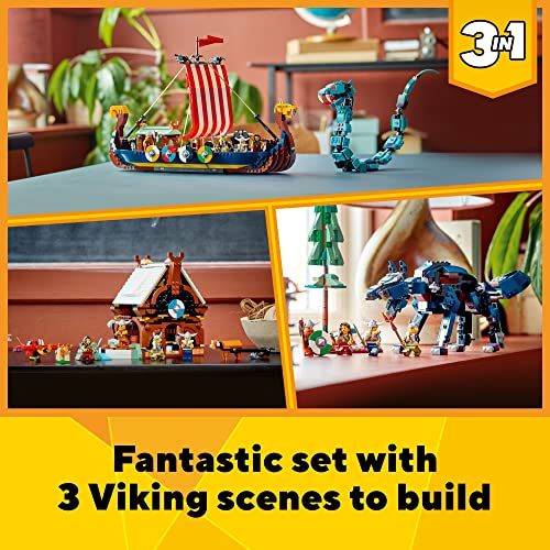 LEGO Creator 3 en 1 Viking Ship and The Midgard Serpent 31132 Juego de juguetes de construcción para niños, niñas y niños a partir de 9 años (1.192 piezas)