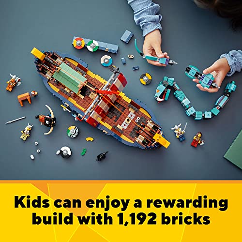 LEGO Creator 3 en 1 Viking Ship and The Midgard Serpent 31132 Juego de juguetes de construcción para niños, niñas y niños a partir de 9 años (1.192 piezas)