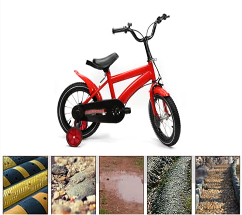 LENJKYYO Bicicleta Infantil de 14 Pulgadas con Ruedas de Apoyo, Bicicleta para niños de 3 a 6 años y niñas, al Aire Libre, Deportivo, Bicicleta Infantil, Color Rojo, Altura Ajustable (95-135 cm)