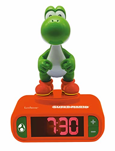 LEXIBOOK - Despertador Nintendo Super Mario - Efectos sonoros de Super Mario - Despertador para niños - con Snooze- Naranja / Verde - RL800NI1