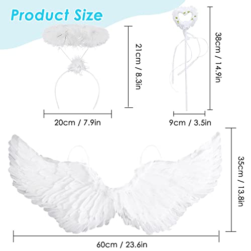 LGZIN Alas de Angel, Plumas Ángel Alas, Disfraz de Alas de Ángel, 60 cm Angel Disfraz con Aureola y Varita Mágica, Alas Angel para Niños, Disfraces de Plumas Alas para Halloween, Carnaval, Cosplay