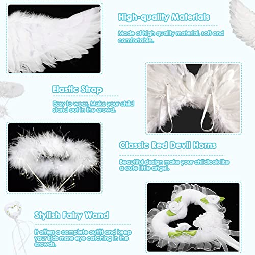 LGZIN Alas de Angel, Plumas Ángel Alas, Disfraz de Alas de Ángel, 60 cm Angel Disfraz con Aureola y Varita Mágica, Alas Angel para Niños, Disfraces de Plumas Alas para Halloween, Carnaval, Cosplay