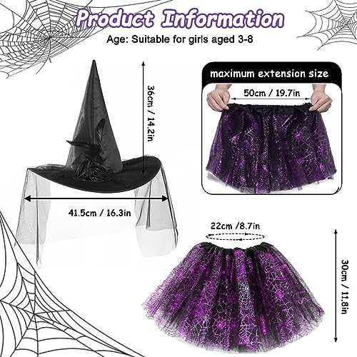 LGZIN Disfraz de Bruja para Niños, Juego de Disfraz de Bruja de Halloween, Falda de Tutú de Bruja para Niños, Sombrero de Bruja Falda de Fiesta, para Halloween, Carnaval, Cumpleaños, Carnaval