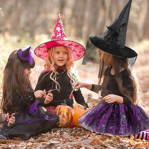 LGZIN Disfraz de Bruja para Niños, Juego de Disfraz de Bruja de Halloween, Falda de Tutú de Bruja para Niños, Sombrero de Bruja Falda de Fiesta, para Halloween, Carnaval, Cumpleaños, Carnaval