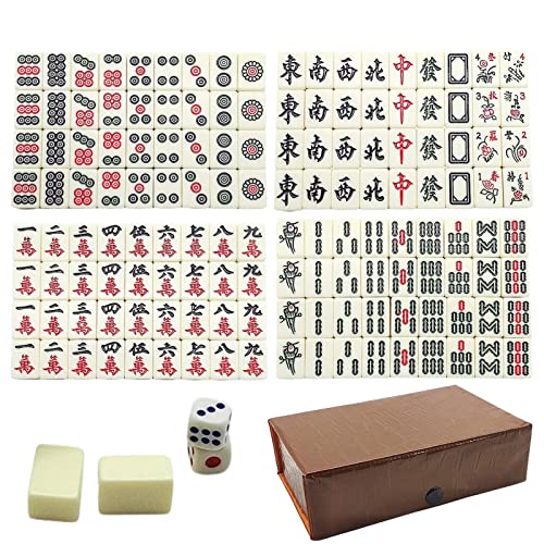 LIDCOM Mahjong Chino, Mah Jongg Set con 144 fichas, Mah-Jongg Set Family Gathering Playing Game for Family Night, New Year Party