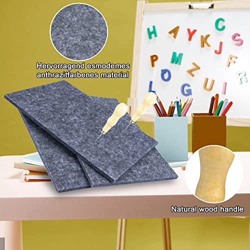 Lifuncren 2 Piezas Juego de Punzones para Niños Juego Punzon Infantil con 2 Agujas de Punzón Punzones para Niños y Adultos Bases de Fieltro de 30 x 20 cm para Manualidades Bricolaje DIY (Gris Oscuro)