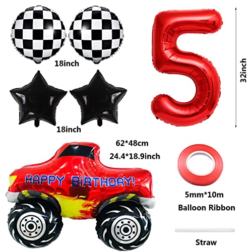 Liitata Juego de globos de carreras para coche de carreras 5 niños cumpleaños decoración número 5 globos rojos grandes coches carreras globos bandera estrella para jóvenes cumpleaños fiesta temática