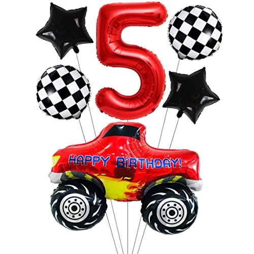 Liitata Juego de globos de carreras para coche de carreras 5 niños cumpleaños decoración número 5 globos rojos grandes coches carreras globos bandera estrella para jóvenes cumpleaños fiesta temática