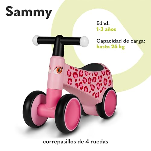 LIONELO Sammy Correpasillos Infantil de 1 a 3 años, Correpasillos de 4 Ruedas hasta 25 kg, Asas Antideslizantes con Luz, 3 Diseños de Asiento Ergonómico, para Niños y Niñas (Pink)