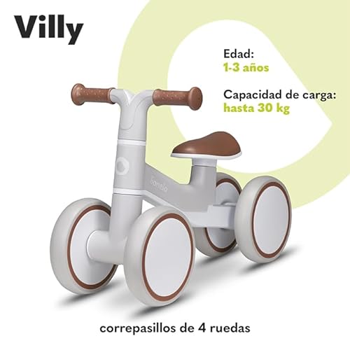 lionelo VILLY Bicicleta de Equilibrio Ligera, Correpasillos para bebés 4 Ruedas de 1 a 3 años (hasta 30 kg), Amortiguación Delantera, Asiento ergonómico, Regalo para niñas y niños (Beige)